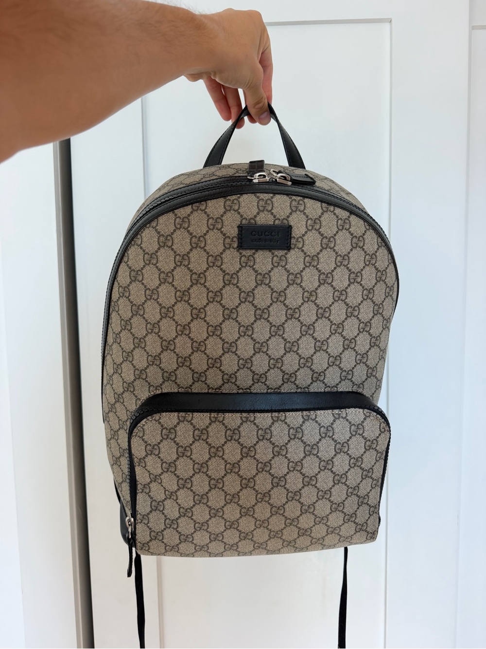 Gucci Beige Monogram Canvas Backpack with Black Trim